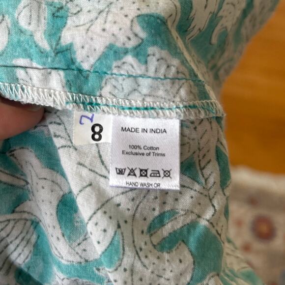 Marea Aqua Blue & White Floral Block Print Short Sleeve Tunic Top - Picture 5 of 6